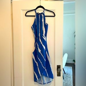 Blue and white zebra stripped cocktail dress in size small